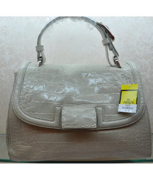 Fendi Croc Veins Leather Small Tote Bag Offwhite