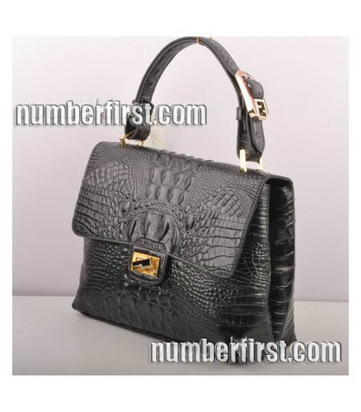 Fendi Croc Veins pattern Leather Small Handbag Black-1