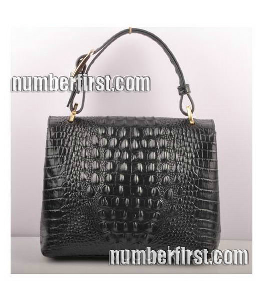 Fendi Croc Veins pattern Leather Small Handbag Black-2
