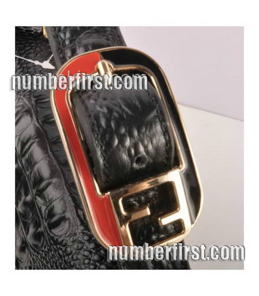 Fendi Croc Veins pattern Leather Small Handbag Black-5