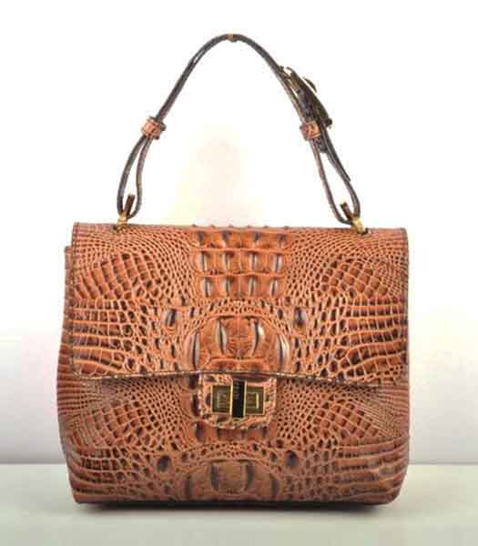 Fendi Croc Veins pattern Leather Small Handbag Coffee