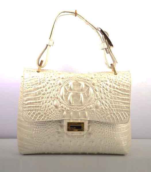 Fendi Croc Veins pattern Leather Small Handbag White