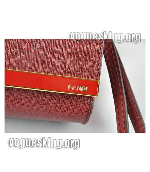 Fendi Dark Red Cross Veins Leather Evening Clutch-4