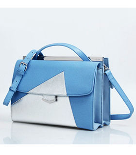 Fendi Demi Jour Blue/Silver Cross Veins Leather Small Shoulder Bag-2
