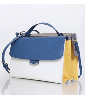 Fendi Demi Jour Blue/White/Yellow Original Leather Small Shoulder Bag