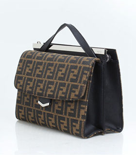 Fendi Demi Jour FF Fabric with Black Leather Small Shoulder Bag