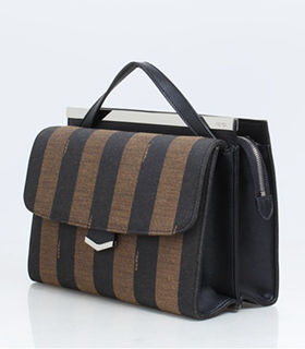 Fendi Demi Jour Stripe Fabric with Black Leather Small Shoulder Bag