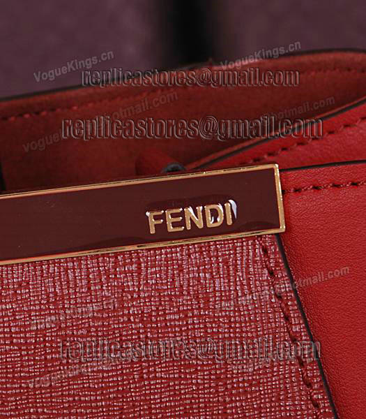 Fendi Embossed Original Cross Veins Leather Handbag 8935 In Red-6