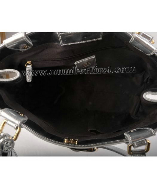 Fendi Embossed Patent Leather Belt Tote Bag Silver-4