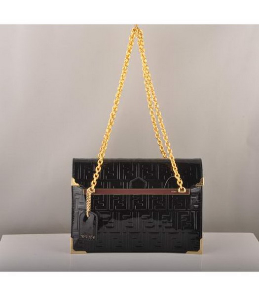 Fendi Embossed Patent Leather Chain Bag Black
