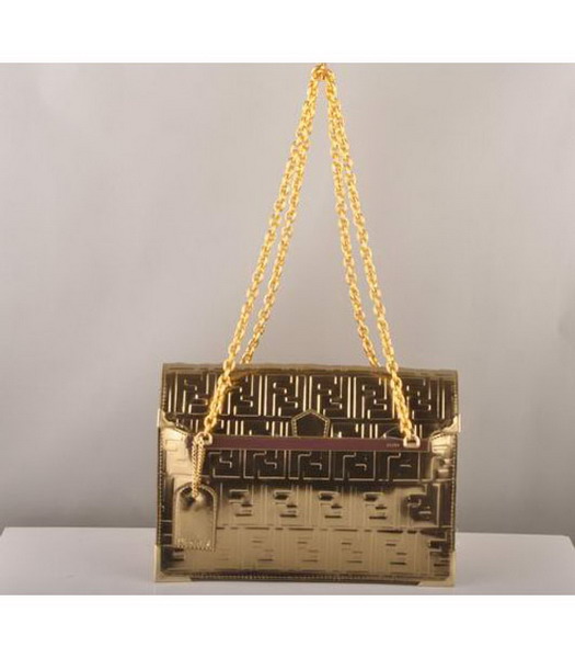 Fendi Embossed Patent Leather Chain Bag Golden