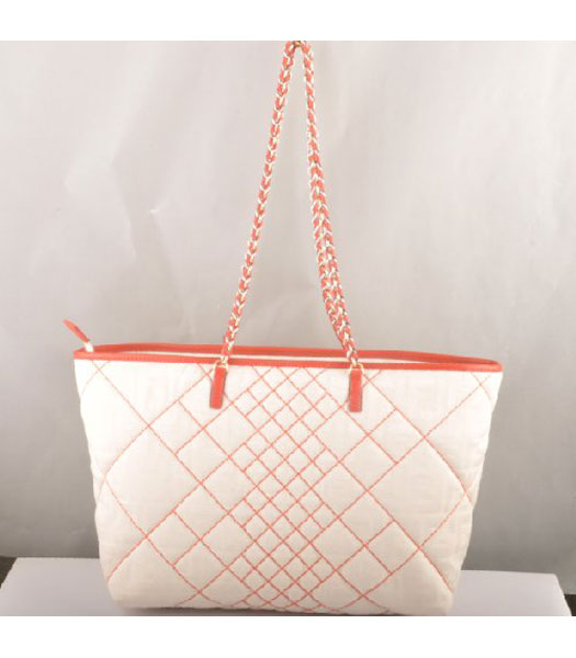 Fendi F Canvas Chain Bag with Red Oil Leather Trim