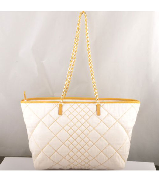 Fendi F Canvas Chain Bag with Yellow Oil Leather Trim