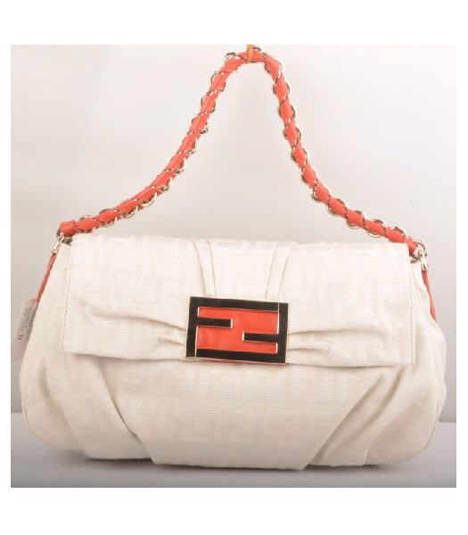 Fendi F Canvas Messenger Bag with Red Oil Leather Trim