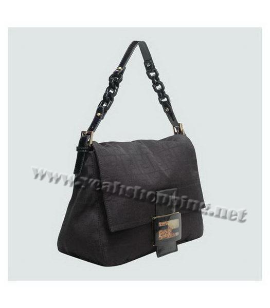 Fendi F Canvas Shoulder Bag with Leather Trim Black-2