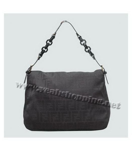 Fendi F Canvas Shoulder Bag with Leather Trim Black-3