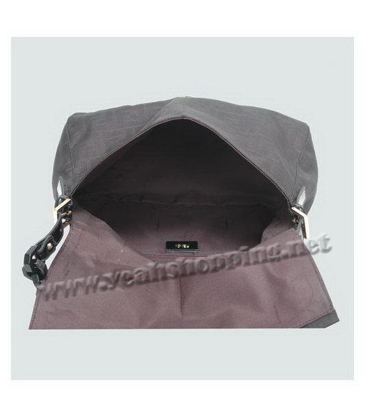 Fendi F Canvas Shoulder Bag with Leather Trim Black-4