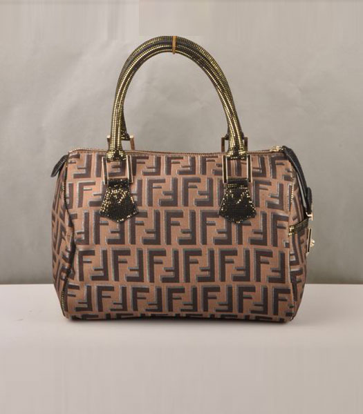 Fendi F Cloth With Gold Calfskin Leather Small Tote Bag