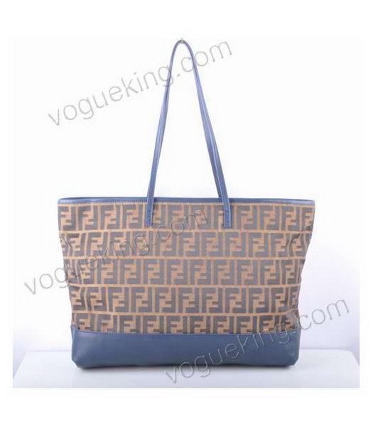 Fendi F Fabric With Blue Leather Shoulder Bag-2