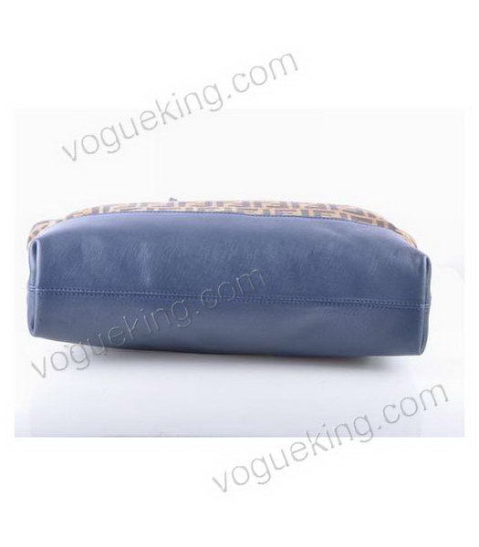 Fendi F Fabric With Blue Leather Shoulder Bag-3