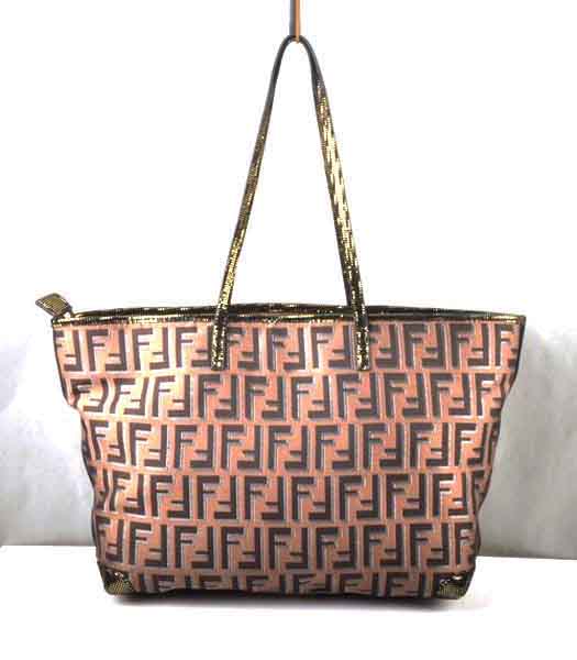 Fendi F Fabric with Gold Grain Leather Tote Bag