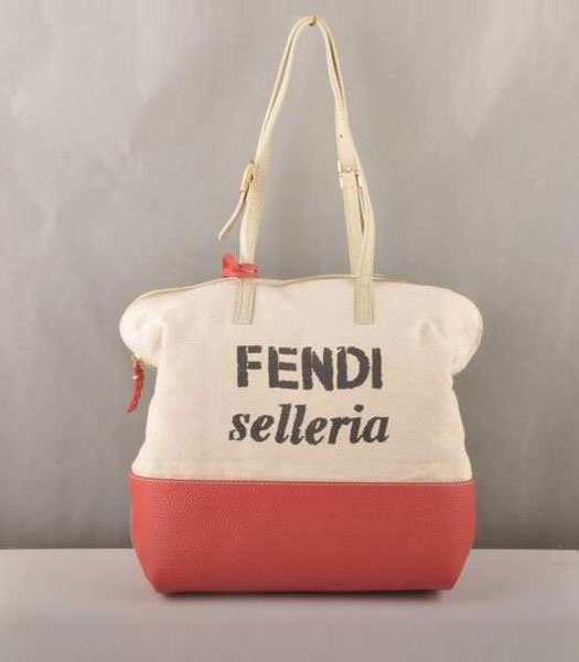 Fendi Fabric Tote Bag Pink Leather with Offwhite Strap Handle