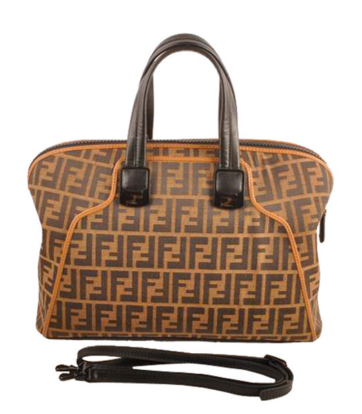 Fendi Fabric With Black Leather Tote Bag