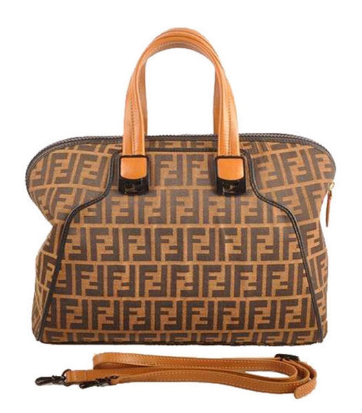 Fendi Fabric With Earth Yellow Leather Tote Bag