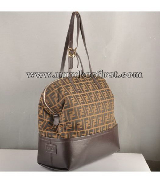 Fendi Fashion Shopper FF Zucca Bag with Coffee Leather Trim-1