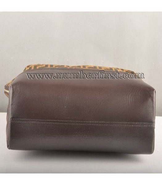 Fendi Fashion Shopper FF Zucca Bag with Coffee Leather Trim-5