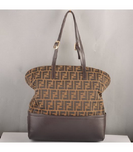 Fendi Fashion Shopper FF Zucca Bag with Coffee Leather Trim