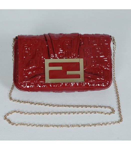 Fendi FF Embossed Clutch Bag Red Lambskin Patent