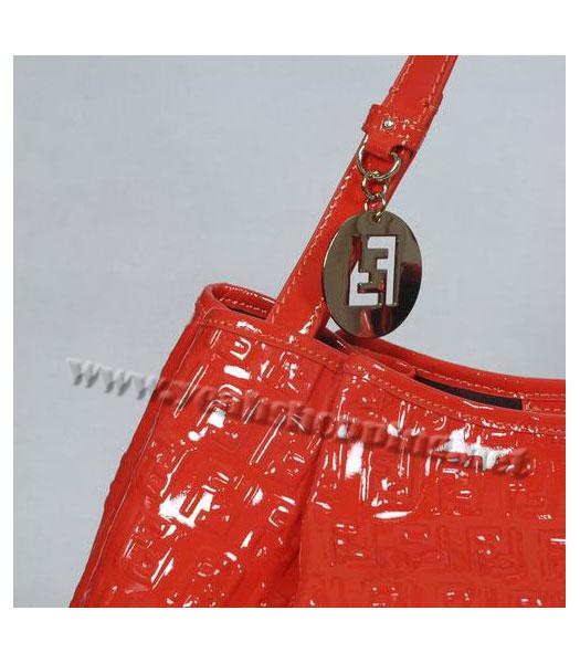 Fendi FF Embossed Hobo Bag Orange Lambskin Patent-2
