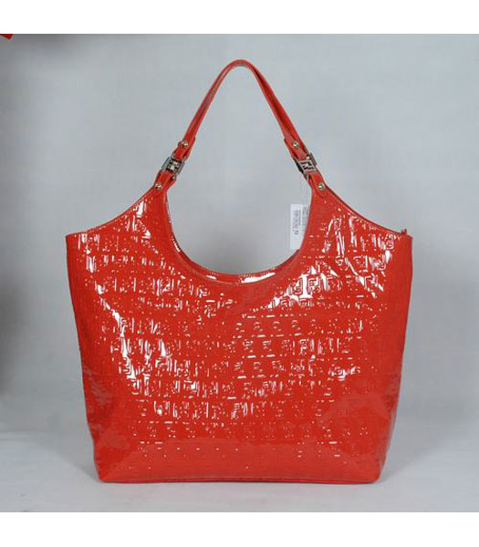 Fendi FF Embossed Shopper Bag Orange Lambskin Patent
