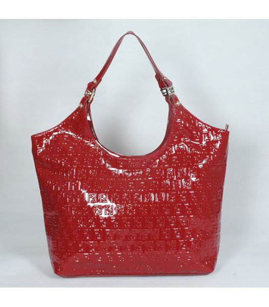 Fendi FF Embossed Shopper Bag Red Lambskin Patent