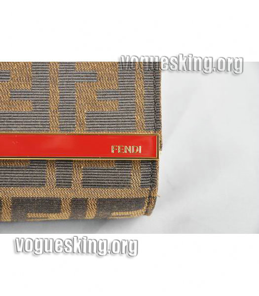 Fendi FF Fabric With Red Leather Clutch-4