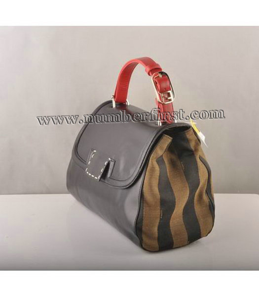 Fendi Flap Bag Black Cow Leather with Canvas Trim-1