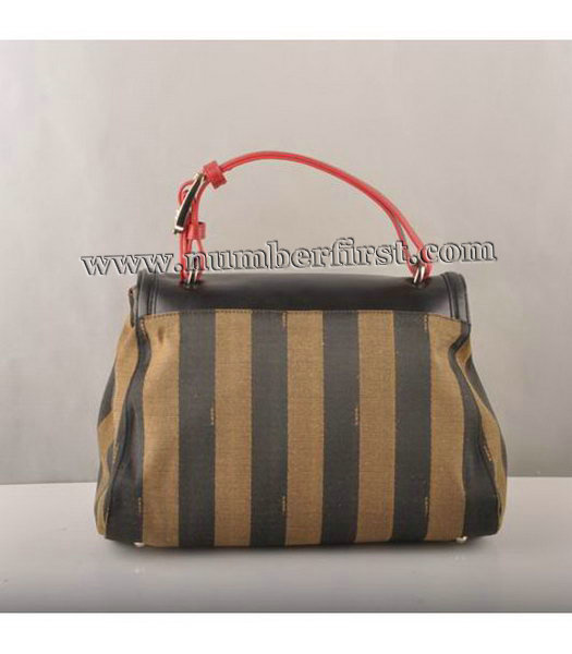 Fendi Flap Bag Black Cow Leather with Canvas Trim-2
