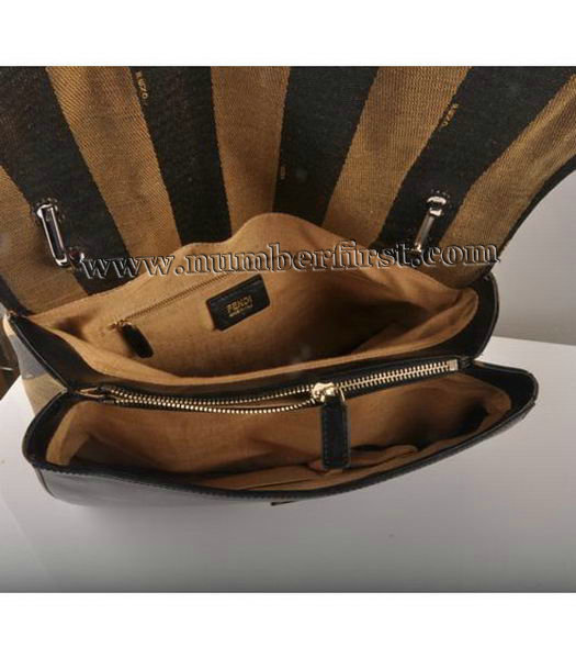 Fendi Flap Bag Black Cow Leather with Canvas Trim-5