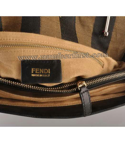Fendi Flap Bag Black Cow Leather with Canvas Trim-6