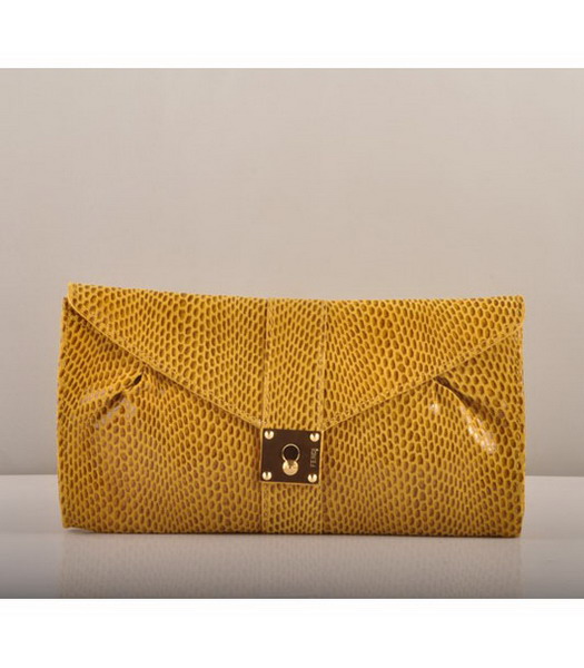 Fendi Flap Clutch Bag Snake Veins Leather Yellow