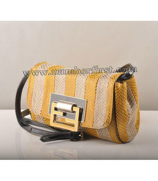 Fendi Flap Snake Leather Bag Yellow&Offwhite-1