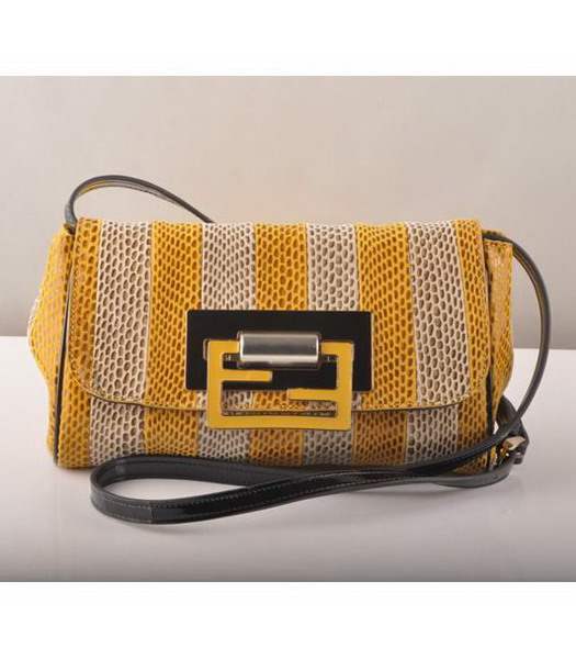 Fendi Flap Snake Leather Bag Yellow&Offwhite