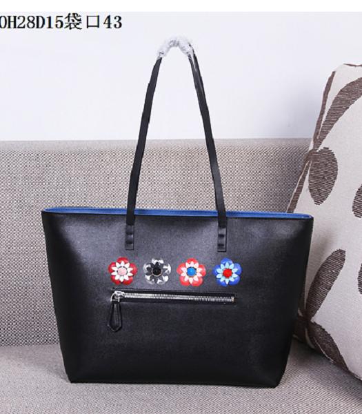 Fendi Flowers Decorative Leather Bag Black&Blue