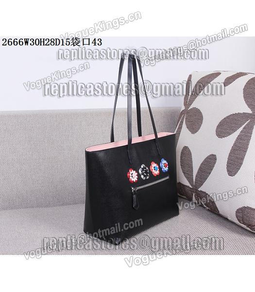 Fendi Flowers Decorative Leather Bag Black&Pink-3
