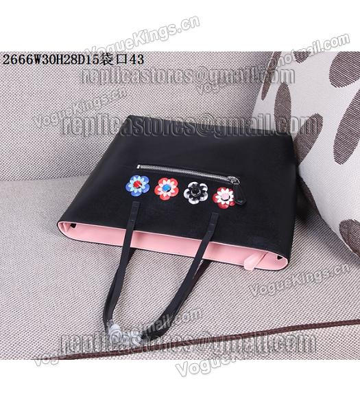 Fendi Flowers Decorative Leather Bag Black&Pink-5