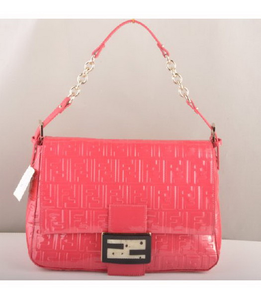 Fendi Forever Mama Large Flap Bag Red Patent Embossed Leather