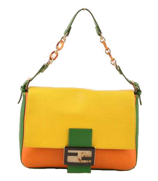 Fendi Forever Mama Shoulder Bag Lemon Yellow Ferrari With Oranage And Green Leather