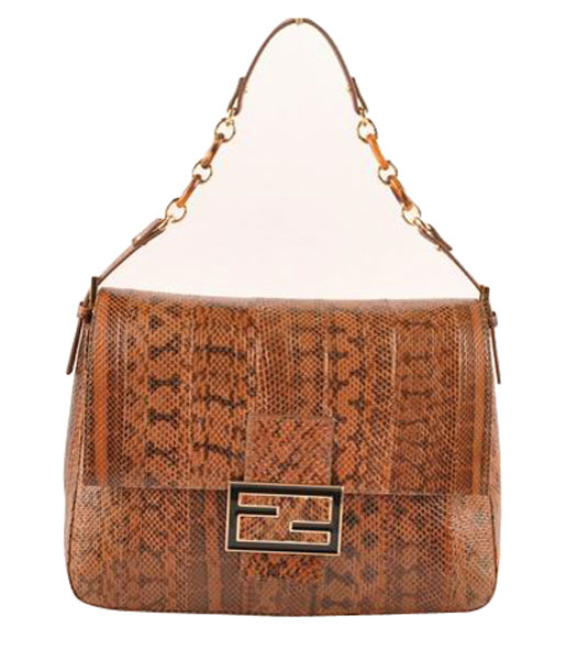 Fendi Forever Mama Shoulder Bag With Coffee Snake Veins Leather