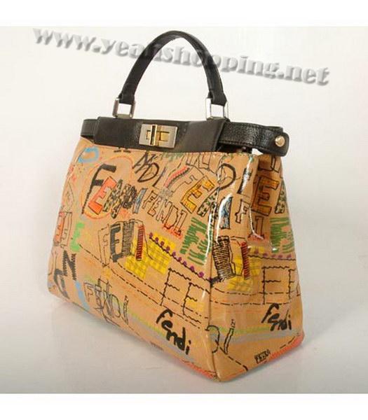 Fendi Graffiti Peekaboo Tote Handbags Light Coffee with Black Strap-1